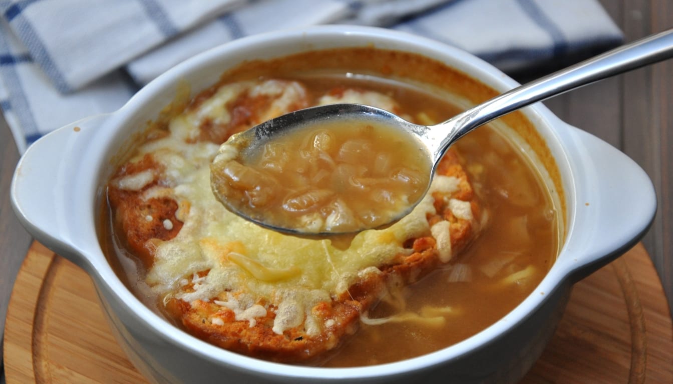 Making traditional French onion soup