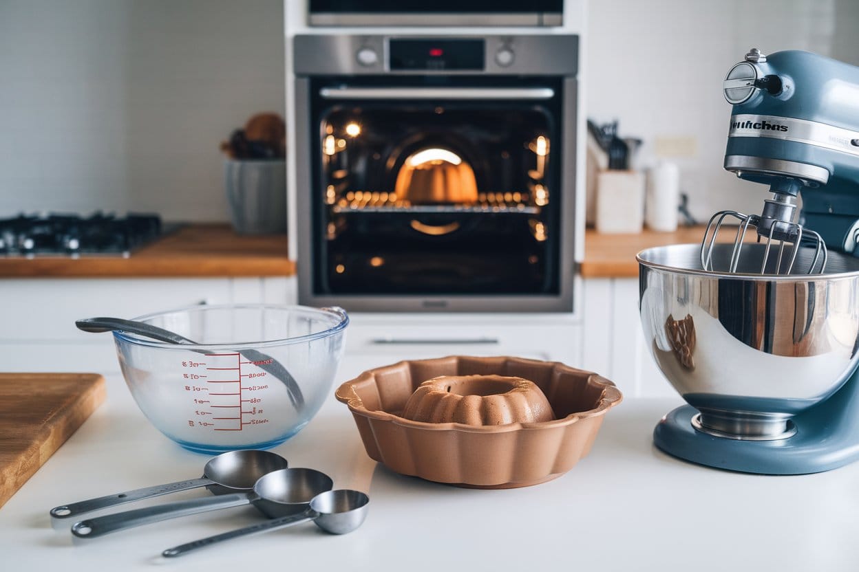 organized kitchen with a mixing bowl, measuring spoons