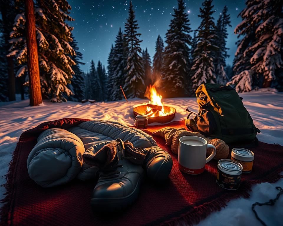 winter camping gear and clothing
