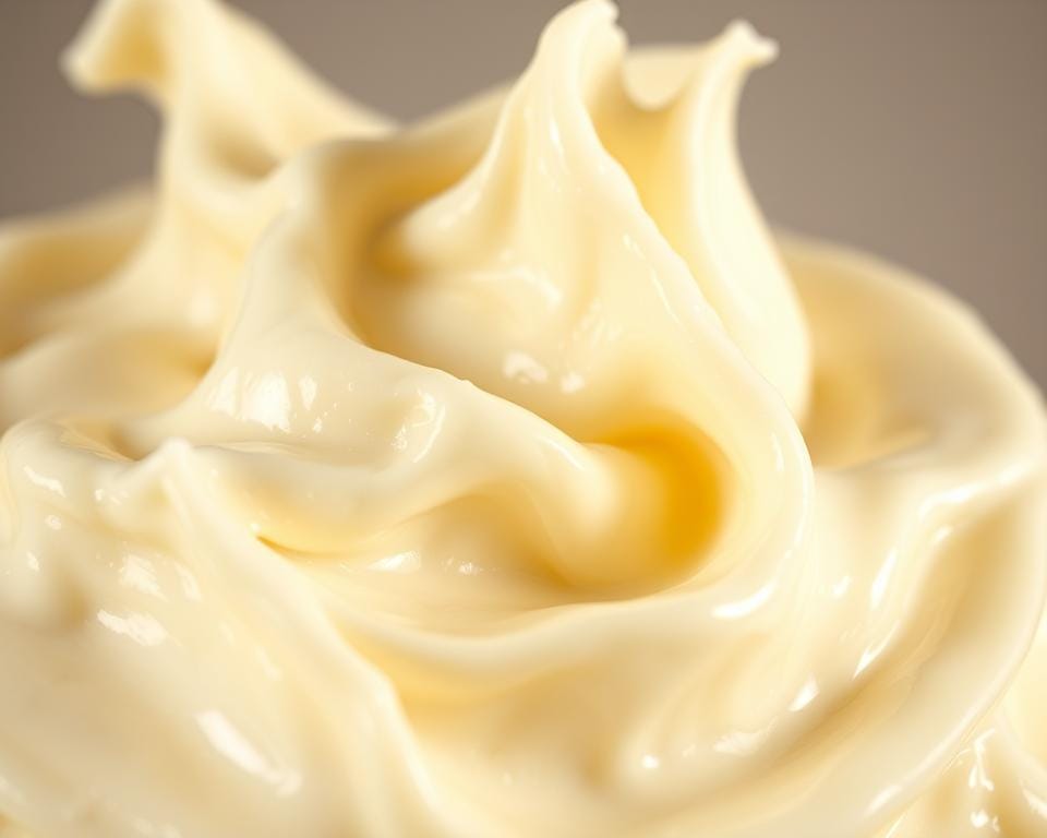 A close-up shot of creamy, luscious clotted cream, its texture resembling soft, pillowy clouds. The surface glistens with a subtle sheen, hinting at its rich, velvety mouthfeel. Soft, diffused lighting casts a warm, golden glow, accentuating the delicate folds and peaks of the cream. In the background, a neutral, minimalist backdrop allows the focus to remain solely on the alluring texture and inviting creaminess of the clotted cream, perfectly capturing the essence of the "Achieving the Perfect Texture and Flavour" section. A close-up shot of creamy, luscious clotted cream, its texture resembling soft, pillowy clouds. The surface glistens with a subtle sheen, hinting at its rich, velvety mouthfeel. Soft, diffused lighting casts a warm, golden glow, accentuating the delicate folds and peaks of the cream. In the background, a neutral, minimalist backdrop allows the focus to remain solely on the alluring texture and inviting creaminess of the clotted cream, perfectly capturing the essence of the "Achieving the Perfect Texture and Flavour" section.