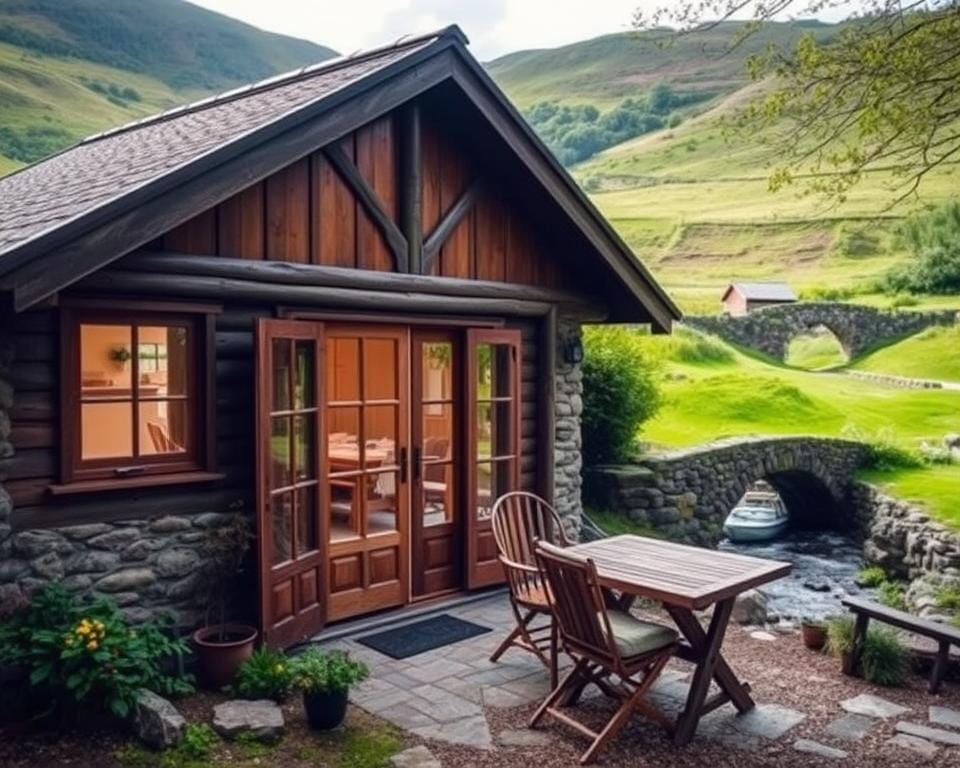 A cozy cabin nestled amidst the rolling hills of the Welsh countryside, its timber frame and stone exterior blending seamlessly with the lush, verdant landscape. Soft natural light filters through the windows, casting a warm glow over the inviting interior, where a rustic table and chairs beckon visitors to plan their explorations of the region's hidden villages. In the background, a quaint stone bridge spans a babbling brook, hinting at the charming rural scenes that await beyond. The atmosphere evokes a sense of tranquility and rustic charm, perfect for imagining the perfect Welsh getaway. A cozy cabin nestled amidst the rolling hills of the Welsh countryside, its timber frame and stone exterior blending seamlessly with the lush, verdant landscape. Soft natural light filters through the windows, casting a warm glow over the inviting interior, where a rustic table and chairs beckon visitors to plan their explorations of the region's hidden villages. In the background, a quaint stone bridge spans a babbling brook, hinting at the charming rural scenes that await beyond. The atmosphere evokes a sense of tranquility and rustic charm, perfect for imagining the perfect Welsh getaway.