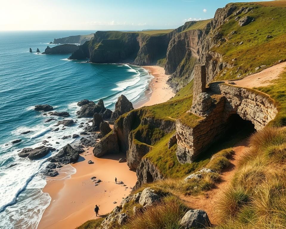 A rugged coastline of towering cliffs and secluded coves, where the deep blue Atlantic meets lush green meadows. Golden sandy beaches framed by weathered rock formations, their crevices and caves hiding untold wonders. Crashing waves and gentle tidal pools, with the sun casting a warm glow over the scene. Hikers explore winding trails, discovering hidden waterfalls and ancient stone ruins, immersed in the serene beauty of Pembrokeshire's coastal landscape. A wide-angle lens captures the grandeur, while a shallow depth of field highlights the intricate details that make this region a true gem. A rugged coastline of towering cliffs and secluded coves, where the deep blue Atlantic meets lush green meadows. Golden sandy beaches framed by weathered rock formations, their crevices and caves hiding untold wonders. Crashing waves and gentle tidal pools, with the sun casting a warm glow over the scene. Hikers explore winding trails, discovering hidden waterfalls and ancient stone ruins, immersed in the serene beauty of Pembrokeshire's coastal landscape. A wide-angle lens captures the grandeur, while a shallow depth of field highlights the intricate details that make this region a true gem.