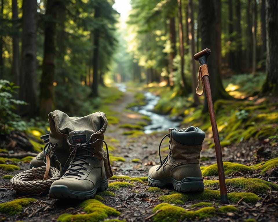 A tranquil forest path, sunlight filtering through the lush canopy overhead. In the foreground, a pair of sturdy hiking boots stand ready, surrounded by the essential gear for a woodland adventure: a weathered backpack, a coiled rope, and a trusty walking stick. The middle ground reveals a winding trail, flanked by towering evergreens and a carpet of vibrant moss. In the distance, a stream gurgles softly, inviting the explorer to venture forth and discover the hidden wonders of this enchanted woodland. The scene exudes a sense of peaceful anticipation, capturing the thrill of setting out on a woodland walking expedition. A tranquil forest path, sunlight filtering through the lush canopy overhead. In the foreground, a pair of sturdy hiking boots stand ready, surrounded by the essential gear for a woodland adventure: a weathered backpack, a coiled rope, and a trusty walking stick. The middle ground reveals a winding trail, flanked by towering evergreens and a carpet of vibrant moss. In the distance, a stream gurgles softly, inviting the explorer to venture forth and discover the hidden wonders of this enchanted woodland. The scene exudes a sense of peaceful anticipation, capturing the thrill of setting out on a woodland walking expedition.
