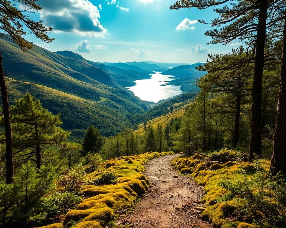 Lush, verdant hills rise up in the distance, their slopes dotted with winding walking paths that wind through the picturesque Lake District landscape. In the foreground, a well-marked trail leads through a serene forest, with sunlight filtering through the canopy and casting a warm, golden glow on the mossy undergrowth. A tranquil lake shimmers in the middle distance, its calm waters reflecting the surrounding peaks and valleys. The scene conveys a sense of peaceful exploration, inviting the viewer to imagine themselves immersed in the natural beauty of this iconic region. Lush, verdant hills rise up in the distance, their slopes dotted with winding walking paths that wind through the picturesque Lake District landscape. In the foreground, a well-marked trail leads through a serene forest, with sunlight filtering through the canopy and casting a warm, golden glow on the mossy undergrowth. A tranquil lake shimmers in the middle distance, its calm waters reflecting the surrounding peaks and valleys. The scene conveys a sense of peaceful exploration, inviting the viewer to imagine themselves immersed in the natural beauty of this iconic region.