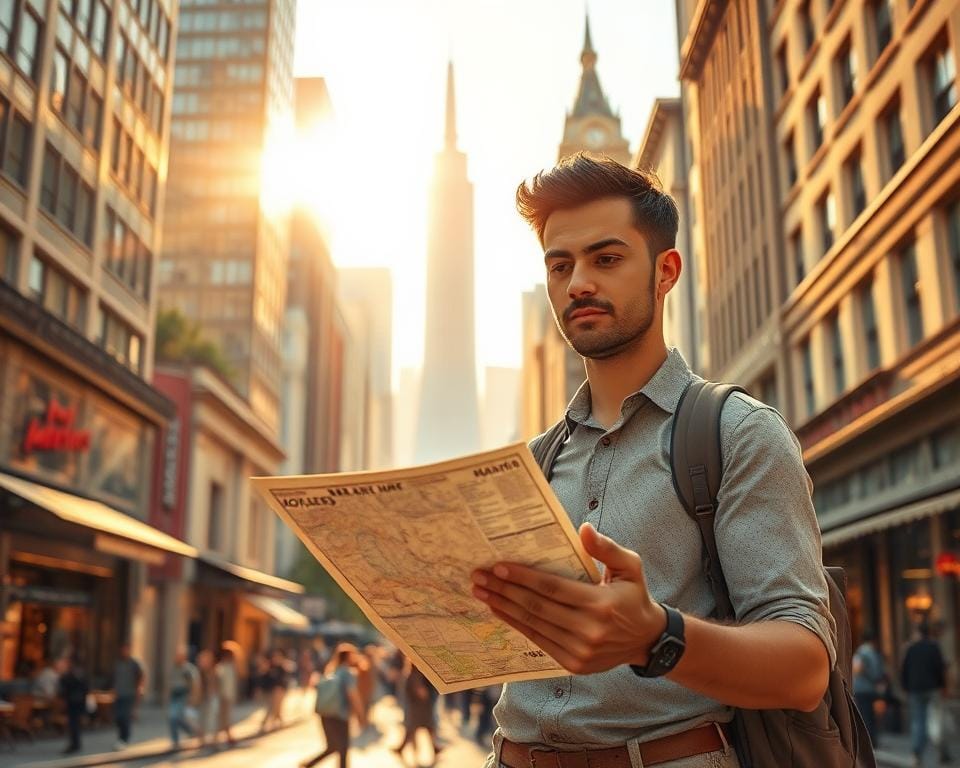 A solo traveler stands amidst a bustling city, contemplating a map and guidebook, their expression one of thoughtful deliberation. Warm, golden sunlight filters through towering skyscrapers, casting a cozy glow. In the middle ground, quaint cafes and local shops beckon, while in the background, iconic landmarks and monuments lend a sense of timeless wonder. The scene evokes a mood of exploration, discovery, and the thrill of embarking on a new journey, perfectly capturing the essence of "Choosing the Right Destination and Accommodations" for a first-time solo traveler. A solo traveler stands amidst a bustling city, contemplating a map and guidebook, their expression one of thoughtful deliberation. Warm, golden sunlight filters through towering skyscrapers, casting a cozy glow. In the middle ground, quaint cafes and local shops beckon, while in the background, iconic landmarks and monuments lend a sense of timeless wonder. The scene evokes a mood of exploration, discovery, and the thrill of embarking on a new journey, perfectly capturing the essence of "Choosing the Right Destination and Accommodations" for a first-time solo traveler.