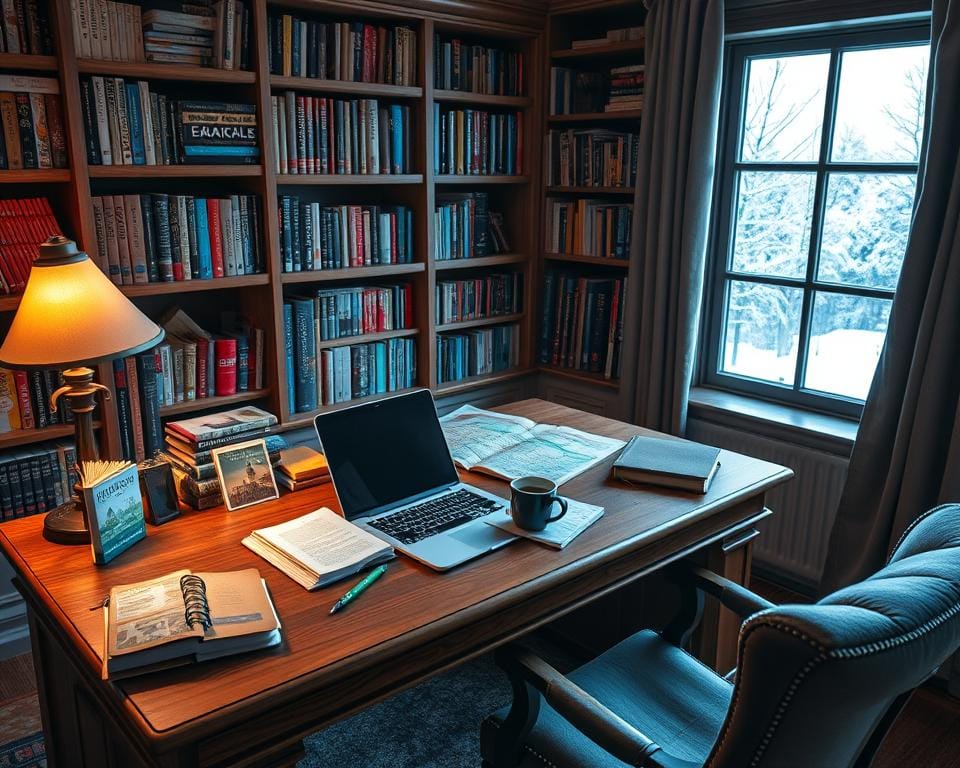 a cozy study with a large wooden desk, surrounded by bookshelves filled with travel guides and journals. On the desk, a laptop, a map, and various stationery items. Warm lighting from a desk lamp and a window overlooking a snowy winter landscape. A mug of hot tea or coffee steams on the desk, and a comfortable chair invites the viewer to sit and plan their next off-season adventure. The overall atmosphere is one of thoughtful contemplation and anticipation for the journey ahead. a cozy study with a large wooden desk, surrounded by bookshelves filled with travel guides and journals. On the desk, a laptop, a map, and various stationery items. Warm lighting from a desk lamp and a window overlooking a snowy winter landscape. A mug of hot tea or coffee steams on the desk, and a comfortable chair invites the viewer to sit and plan their next off-season adventure. The overall atmosphere is one of thoughtful contemplation and anticipation for the journey ahead.