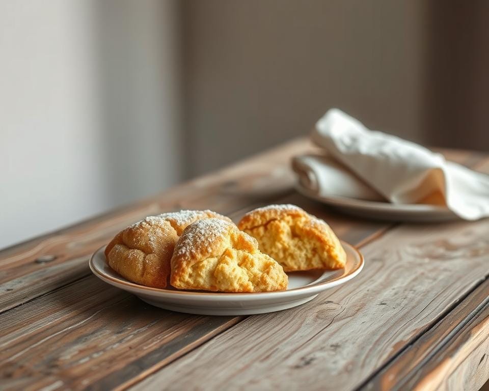 A rustic wooden table, its surface weathered and worn, serves as the stage for a tantalizing display of freshly baked scones. The scones, golden-brown and dusted with a light sprinkling of powdered sugar, sit invitingly on a simple, white ceramic plate. The lighting, soft and natural, casts a warm glow on the scene, creating a cozy and welcoming atmosphere. In the background, a simple, uncluttered backdrop of muted tones allows the scones to take center stage, showcasing their homemade charm. The composition is clean and well-balanced, drawing the viewer's attention to the delectable treats, highlighting the simple tools and minimal preparation required to create these delightful baked goods. A rustic wooden table, its surface weathered and worn, serves as the stage for a tantalizing display of freshly baked scones. The scones, golden-brown and dusted with a light sprinkling of powdered sugar, sit invitingly on a simple, white ceramic plate. The lighting, soft and natural, casts a warm glow on the scene, creating a cozy and welcoming atmosphere. In the background, a simple, uncluttered backdrop of muted tones allows the scones to take center stage, showcasing their homemade charm. The composition is clean and well-balanced, drawing the viewer's attention to the delectable treats, highlighting the simple tools and minimal preparation required to create these delightful baked goods.