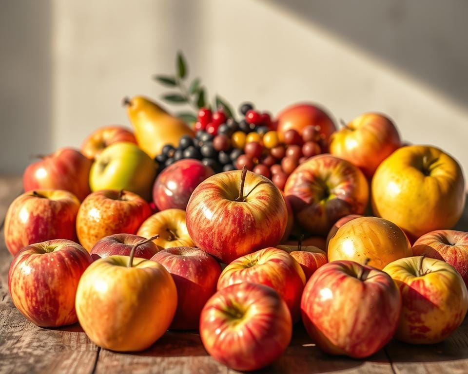 A rustic still life arrangement of fresh, ripe apples and assorted seasonal fruits, artfully arranged on a weathered wooden surface. Soft, natural lighting casts warm shadows, highlighting the vibrant colors and textures. In the foreground, a variety of apples in shades of red, green, and golden yellow, their shapes and surfaces adding visual interest. In the middle ground, complementary fruits such as pears, plums, and berries, creating a harmonious composition. The background features a simple, uncluttered setting, allowing the produce to take center stage. An air of simplicity and homespun charm pervades the scene, evoking the cozy, comforting essence of a classic British dessert. A rustic still life arrangement of fresh, ripe apples and assorted seasonal fruits, artfully arranged on a weathered wooden surface. Soft, natural lighting casts warm shadows, highlighting the vibrant colors and textures. In the foreground, a variety of apples in shades of red, green, and golden yellow, their shapes and surfaces adding visual interest. In the middle ground, complementary fruits such as pears, plums, and berries, creating a harmonious composition. The background features a simple, uncluttered setting, allowing the produce to take center stage. An air of simplicity and homespun charm pervades the scene, evoking the cozy, comforting essence of a classic British dessert.