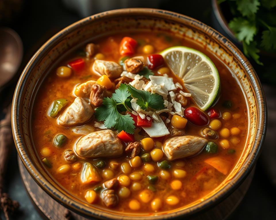 A vibrant and aromatic global curry bowl soup, simmered with a medley of spices, simmered vegetables, and fragrant herbs. The bowl is filled to the brim with a hearty broth, showcasing a diverse array of colorful ingredients such as tender chicken or plant-based protein, silky coconut milk, earthy lentils, and a vibrant array of bell peppers, onions, and garlic. The scene is bathed in a warm, cozy light, creating an inviting and comforting atmosphere. Garnished with fresh cilantro, a sprinkle of toasted coconut, and a squeeze of lime, this global curry bowl soup is a true delight for the senses. A vibrant and aromatic global curry bowl soup, simmered with a medley of spices, simmered vegetables, and fragrant herbs. The bowl is filled to the brim with a hearty broth, showcasing a diverse array of colorful ingredients such as tender chicken or plant-based protein, silky coconut milk, earthy lentils, and a vibrant array of bell peppers, onions, and garlic. The scene is bathed in a warm, cozy light, creating an inviting and comforting atmosphere. Garnished with fresh cilantro, a sprinkle of toasted coconut, and a squeeze of lime, this global curry bowl soup is a true delight for the senses.